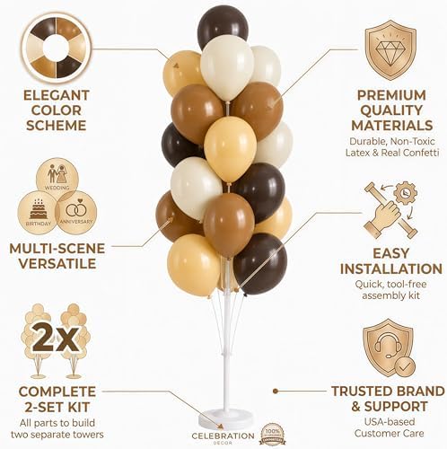 Hiins Brown Balloon Stand Kit Set of 2 With base,Pole for Party Decorations - Image 3