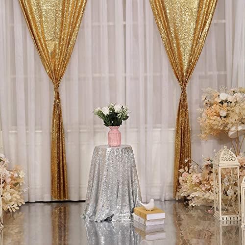 Poise3EHome Gold Sequin Backdrop Curtain, 2 Panels 2Ft x 8Ft Glitter Photography Background for Party Baby Shower Wedding Birthday Christmas Thanksgiving Halloween Decoration - Image 3