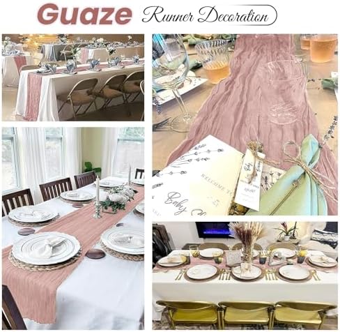 16 Pack Dusty Pink Cheesecloth Table Runner 20 x 120 inch Gauze Table Runners 10 FT Long,Semi Sheer Cheese Cloth Fabric Table Runner Bulk for Wedding,Party,Baby Shower,Bridal Shower Decoration - Image 4