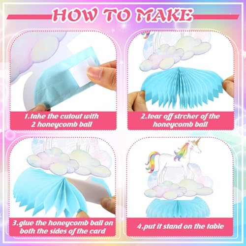 Pickmesh 12 Pcs Unicorn Birthday Party Supplies Unicorn Rainbow Honeycomb Centerpieces Cloud Cupcake Castle Table Topper Decorations for Girls Princess Birthday Baby Shower Party Decor - Image 5