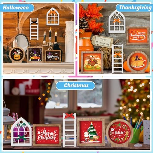 48 Pcs Interchangeable Seasonal Tiered Tray Decor, Vintage Color, Festive - Image 2