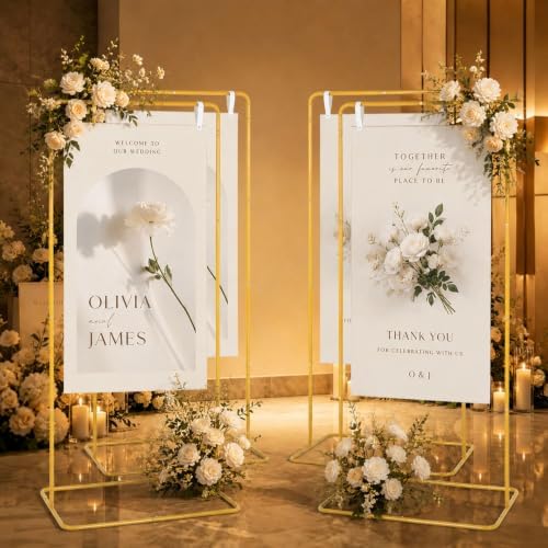 Wedding Sign Stand,Welcome Poster Easel Stand,Mustard Gold,4 Pcs - Image 4