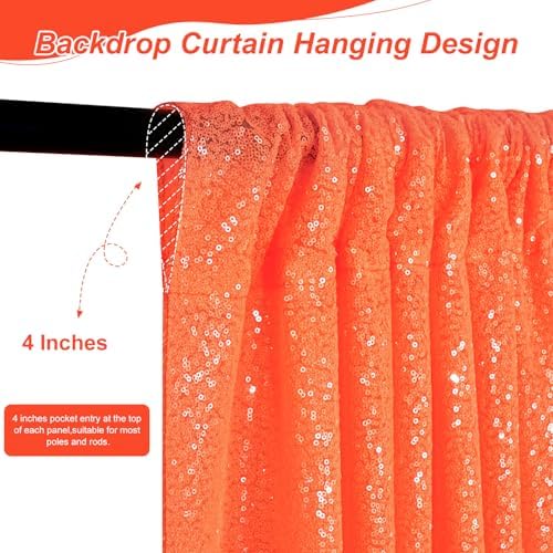 Orange Party Decor Sequin Curtains 4Pcs 2FTx8FT Halloween Photo Backdrop Wedding Glitter Fabric Backdrops Birthday Party Background Christmas Home Decoration - Image 3