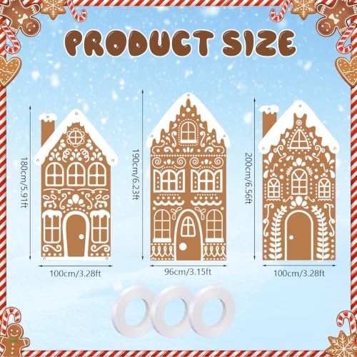 Chumia 3 Pcs Large Christmas Gingerbread House Backdrop Decorations - Image 2
