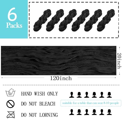 6 Pack Black Cheesecloth Table Runner 20 x 120 inch Gauze Table Runners 10 FT Long,Semi Sheer Boho Cheese Cloth Fabric Table Runner Bulk for Wedding,Party,Baby Shower,Bridal Shower Decoration - Image 2