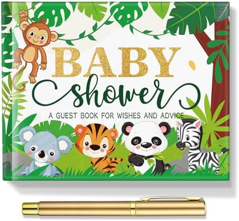 Fuyoooo 27 Pcs Baby Shower Guest Book Animal Safari with Gold Pen by Liraitoya