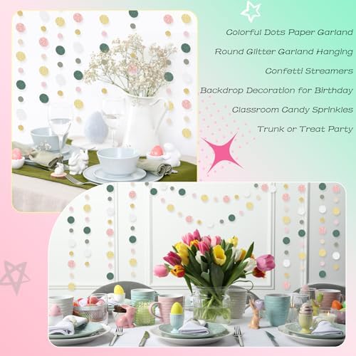 Outus 10 Pieces Dot Garland Banner Hanging, Sage Green,Pink,Gold - Image 5
