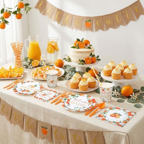 450 Pcs Little Cutie Baby Shower Tableware Set, Serve 50, Orange - Image 5