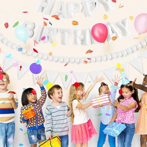 CANREVEL 3 PCS Pre-Strung 3D Happy Birthday Banner Decorations, White - Image 2