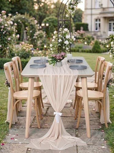 Pack of 25 Chiffon Table Runners 29 x 120 Inch, 10FT Long - Nude - Image 4