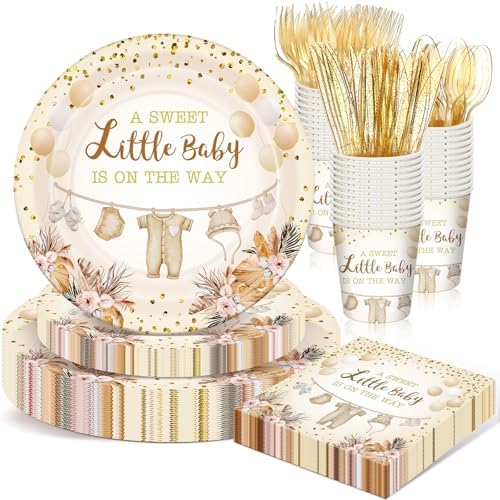 168 Pcs Neutral Gold Baby Shower Decorations Serve 24 by Sunnychicc