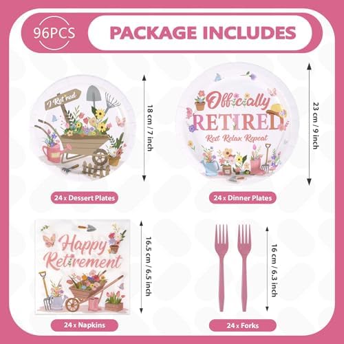 96 Pcs Garden Retirement Party Decoration for Women, Serves 24 - Image 5