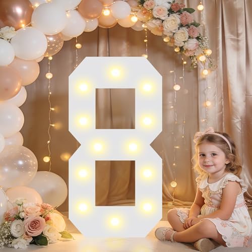 Pooqla 2.4FT Light Up Numbers, Marquee Numbers 2.4 Feet Tall Party Decor for Her Him, Mosaic Big Sign for 8th 18th 80th Birthday Anniversary Decoration Backdrop, Large Pre-Cut Frame Number 8 by Pooqla