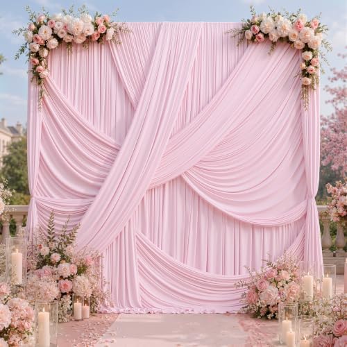 20x12 ft Light Pink Backdrop Curtains for Weddings, Birthdays and Photos by PartyVillage