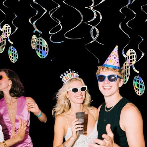 Disco Hanging Swirl Set Party Decorations, 48 Pcs, Disco Ball Party Supplies Sign,Silver - Image 2