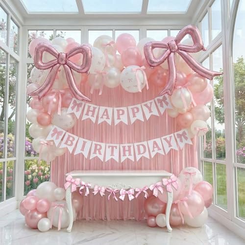 Pink Bow Balloon Party Decorations - Coquette Birthday Decorations by Unknown