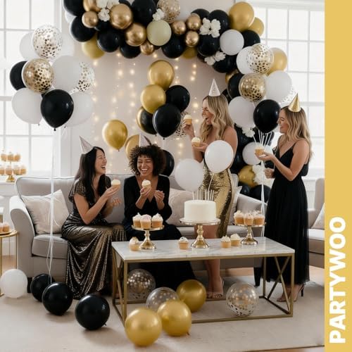 PartyWoo Black and Gold Balloons 66pcs 12 Inch Black White Gold Balloons - Image 4