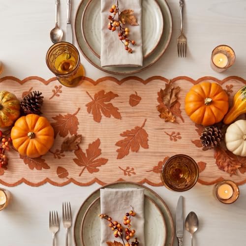 Artoid Mode Lace Jacquard Maple Leaf Fall Table Runner 13x72 Inch - Image 3