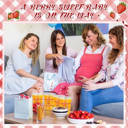 Pickmesh 50 Pcs Strawberry Baby Shower Plastic Cups with Lid Straw, 12 oz - Image 6