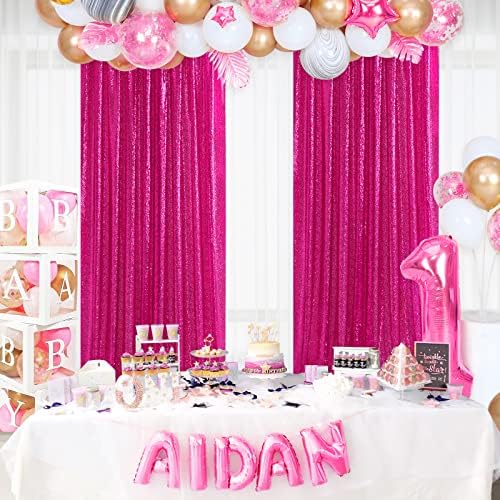 4 Pieces 2FTx8FT Fuchsia Sequin Backdrop Curtain Panels Stage Backdrop Background for Christmas Party Decoration Wedding Party Background Drapes - Image 5