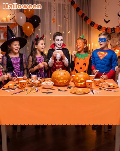NatNarr 3 Pk Orange Plastic Tablecloth Scalloped Fall Halloween Table Cloth - Image 6