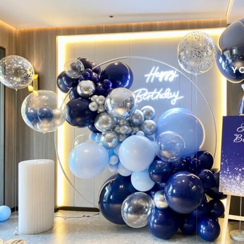 MEBAY Blue Silver Black Balloons Garland Arch Kit, 146 Pcs Royal Light Blue Metallic Confetti Silver Balloons for Baby Shower Graduation Anniversary Retirement Birthday Party Decoration - Image 3