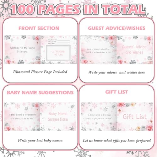Fuyoooo 27 Pcs Pink Snowflake Baby Shower Guest Book with Pen - Image 5