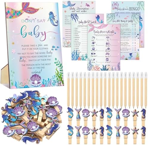 Patelai 321 Pcs Baby Shower Games Supplies, Mermaid by Patelai
