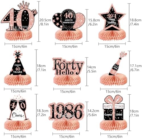 9Pcs 40th Birthday Decorations Honeycomb Centerpieces for Women, Rose Gold Pink Happy 40th Birthday Centerpieces Tables Toppers Party Decorations Supplies, Vintage 1986 Aged Table Sign Decor - Image 2