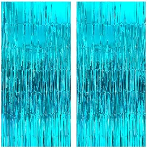 KatchOn, Blue Foil Fringe Curtains - 3.2x8 Feet, Pack of 2 by KatchOn