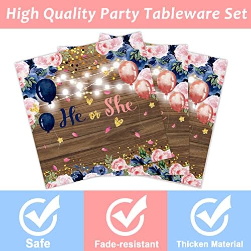 Wiooffen 96 Pcs Gender Reveal Party Decorations Supplies He or She Tableware Set Shower Dessert Plates Napkins Forks for 24 Guests Party Favors - Image 3