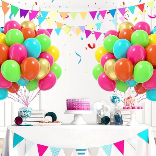 60pcs 12inch Tropical Balloons with Pink Green Teal Yellow Gold Balloons - Image 6