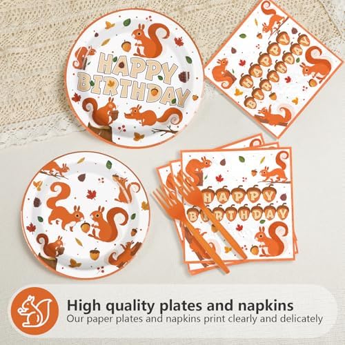 96Pcs Fall Squirrel Party Decorations Animal Woodland Plate, Serves 24 - Image 3