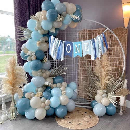Dusty Blue Sand White Balloons, 50 Pcs 12 Inches Dusty Haze Light Blue White Sand Latex Balloon for Birthday Baby Show Bridal Party Decorations - Image 3