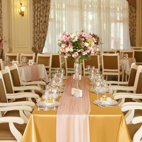 TURSTIN 1 Pack Gold Satin Tablecloth 102 x 58 Inch Overlay Table Cover - Image 7