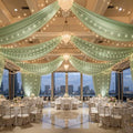 6 Panels Green Ceiling Curtains with Lights for Weddings - 5ftx20ft Wrinkle-Free Tulle Fabric Wedding Arch Draping Ceiling Drapes Decorations for Wedding Party Ceremony Stage Tent Event by Unknown