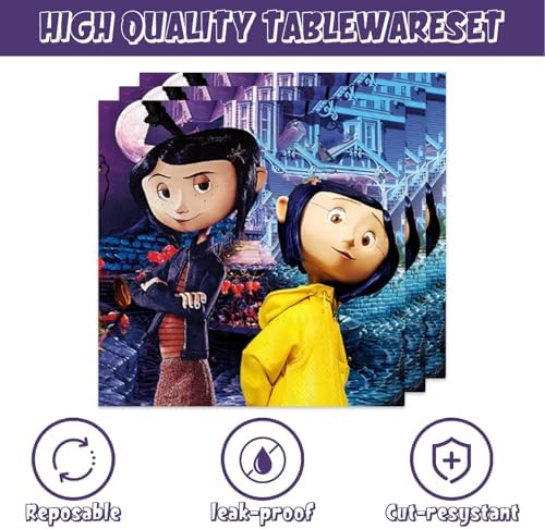 Coraline Party Supplies 40pck include 20 plates, 20 napkins for the birthday party decoration (White-17) - Image 4