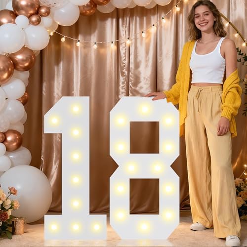 Pooqla 2.4FT Light Up Numbers for 18th Birthday Decorations for Girls Boys, Marquee Numbers 2.4 Feet Tall Party Decor for Her Him, Mosaic Big Sign 18 Year Old Anniversary Backdrop, Large Number 18 by Pooqla