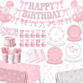 Pink Bow Birthday Party Supplies Serve 24, Coquette Birthday Decorations Include Bow Plates Napkins Cups Banner Tablecloth Cake Topper Balloons Bow Theme Tableware for Girls Bachelorette Decor by Pymurod