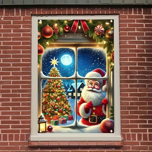BlissYard Christmas Window Banner Santa Pine Tree 41x30 Inch Polyester - Image 3