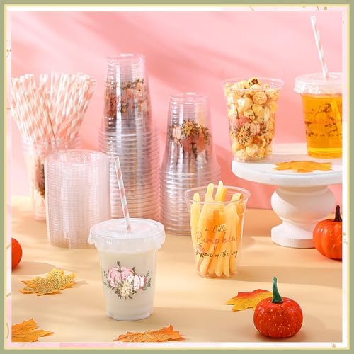 Pickmesh 50 Pcs Fall Little Pumpkin Baby Shower Plastic Cup, Pink - Image 4