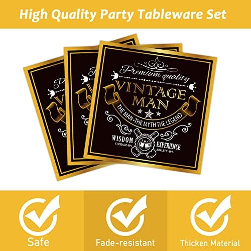 96Pcs Vintage Man Birthday Party Decor Supplies Paper Plates Napkins Set - Image 3