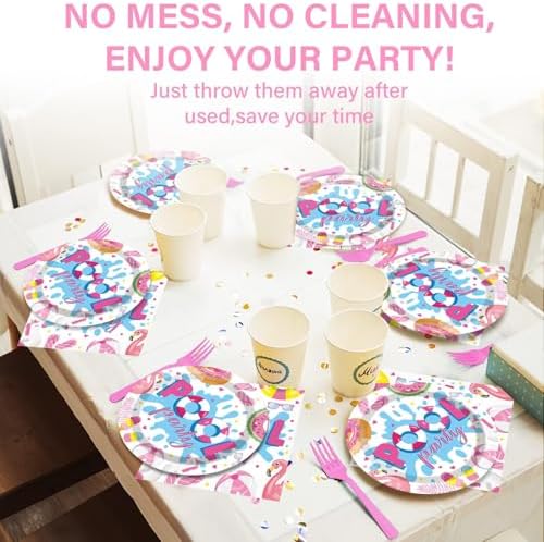 Qyeahkj 100 Pcs Summer Pool Party Plates and Napkins Set Pink Swimming Pool Party Decorations Supplies Beach Disposable Paper Tableware Dinnerware Favors Birthday Shower Serves 25 - Image 5