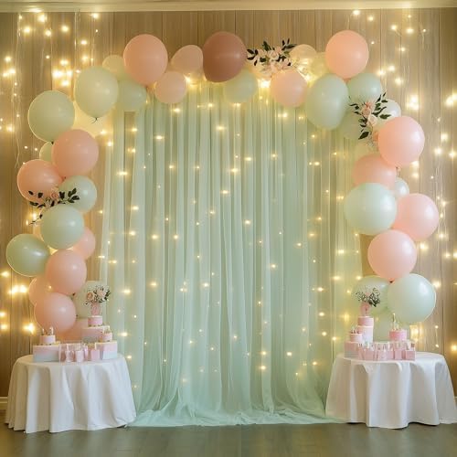 Tulle Backdrop Curtain with Lights 10x10FT Sage Green Sheer Curtains - Image 5