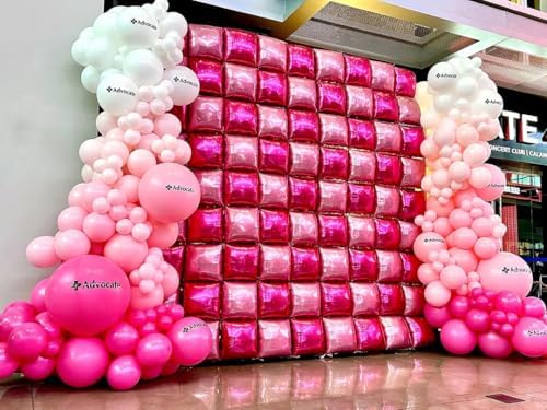 50pcs Hot Pink and Pink Square Foil Balloons Wall Backdrop with 147pcs Balloon Garland Arch Kit, Double Sided Balloon Tunnel for Anniversary Bachelorette Birthday Valentines Party Decorations - Image 5