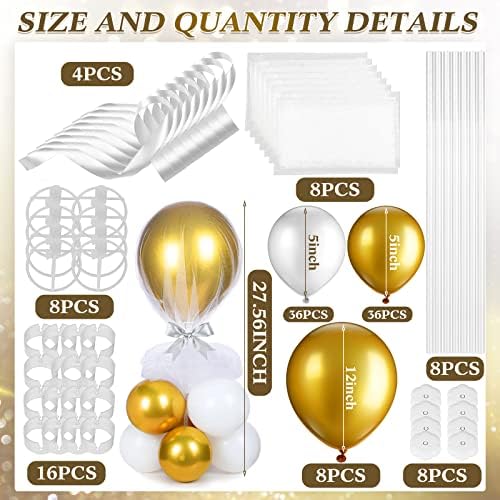 BBTO 8 Set Gold and White Table Centerpieces Balloons Stand Kit, 27.6in - Image 2