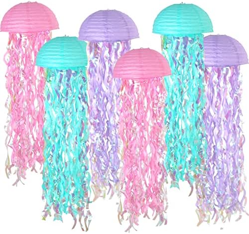 6-Pack Jellyfish Paper Lanterns, Mermaid Birthday Party Decorations by ADLKGG