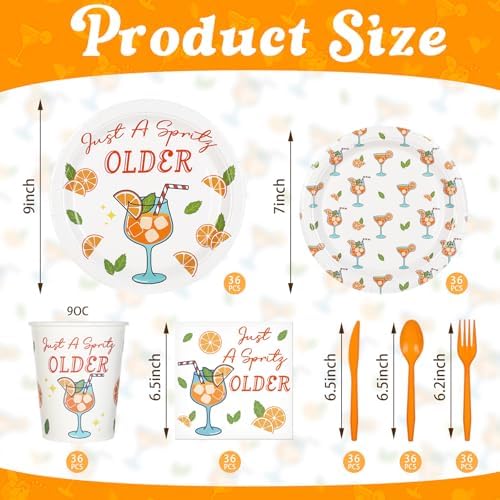 Yungyan 252 Pcs Just A Spritz Older Spritz Birthday Party Tableware Set Included Plates Napkins Cups Forks Knives Cutlery for Party Decorations Supplies 36 guests - Image 2