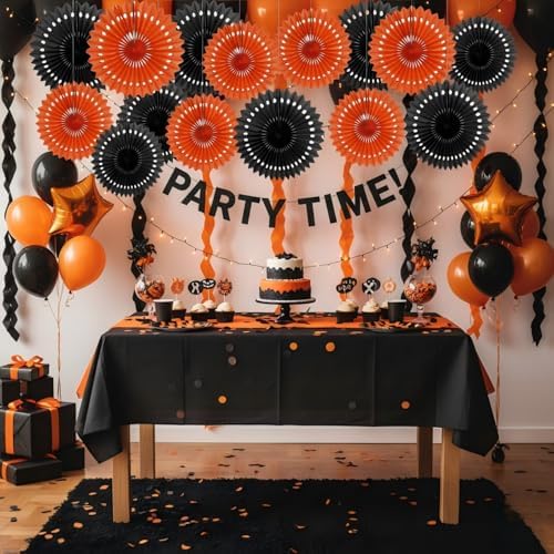 CC wonderland zone 12PCS Black and Orange Paper Fans Party Decorations,Hanging Ceiling Honeycomb Round Tissue Paper Fans for Halloween Party Decorations - Image 2