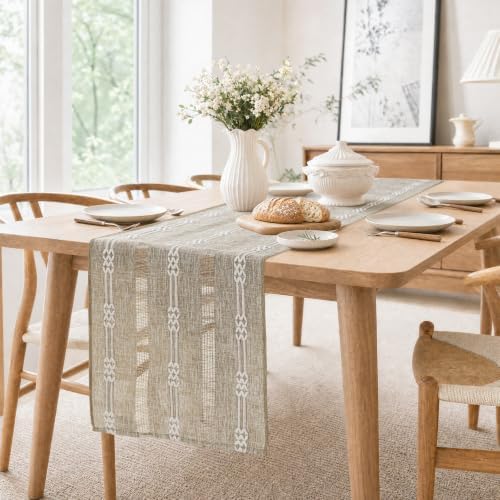 Rustic Linen Farmhouse Table Runner, Woven Boho Table Runner 13" × 90" - Image 6